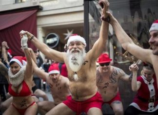 Weihnachtsmänner halten sich fit in Budapest