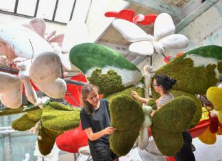 Wagen sind startklar für den Blumenkarneval von Debrecen