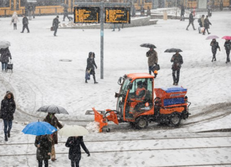 Schnee hat Budapest heute im Griff