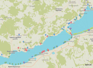 Diese Landkarte zeigt alle öffentliche Toiletten am Balaton